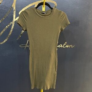 Olive Green Ribbed Bodycon Dress